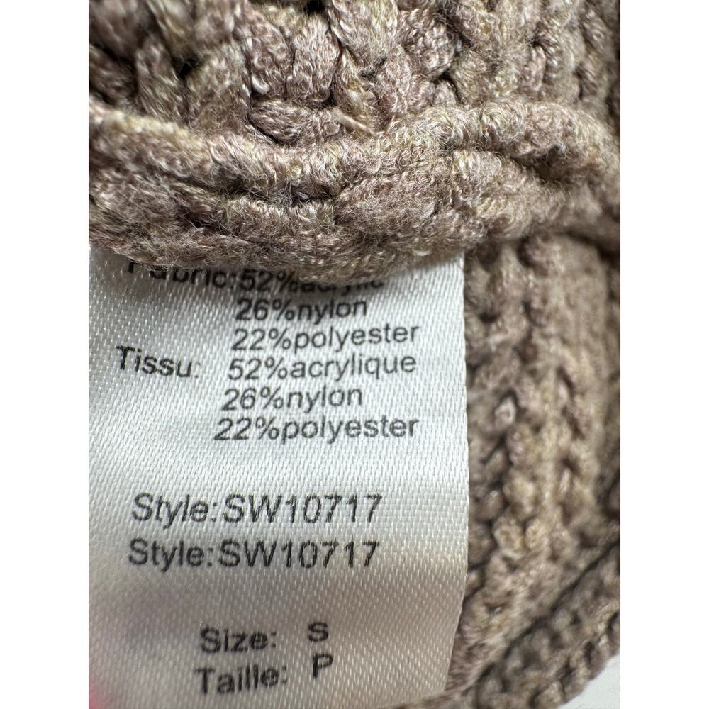 Slouchy Taupe Chunky Knit Sweater Women’s Small Oversized V-Neck Collared - Picture 6 of 8